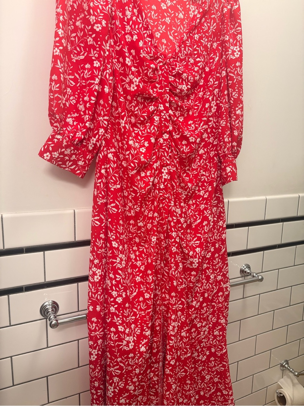 River Island Red & White Floral Wrap Maxi Dress